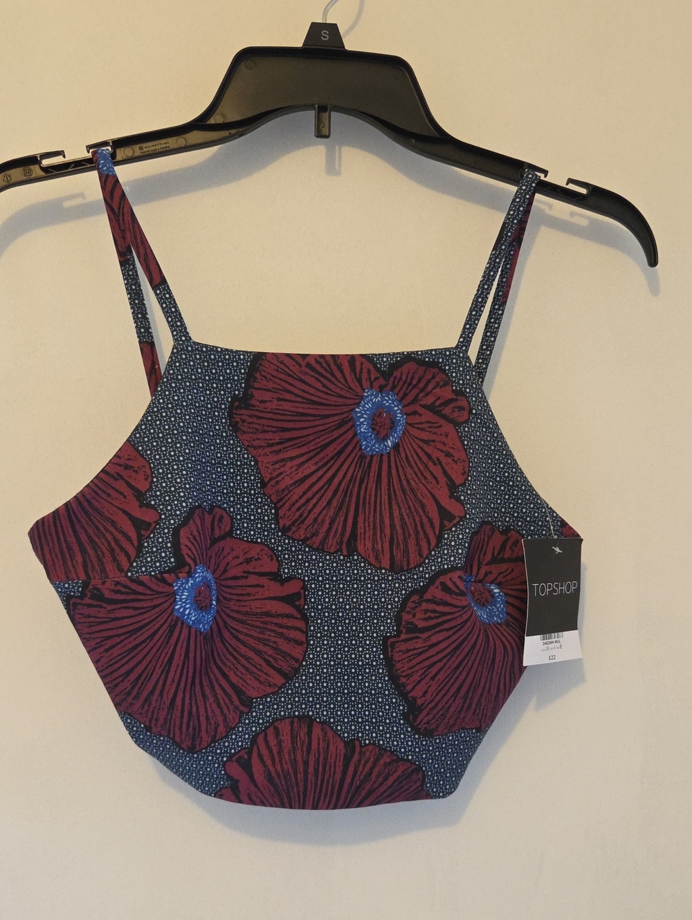 Topshop Navy Blue Cami with Burgundy Floral Print